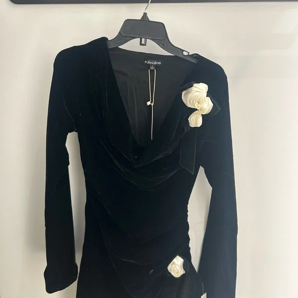For Love And Lemons Black Velvet Dress with White Accents - Picture 2 of 6
